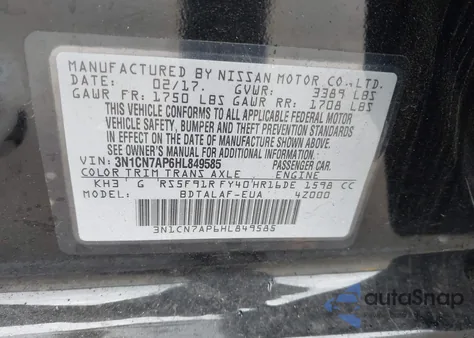 2017 Nissan Versa 1.6 S from USA, damaged, VIN 3N1CN7AP6HL849585